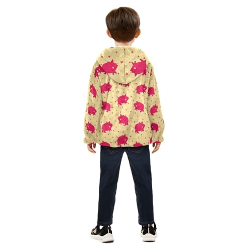 Cute Pig on Color Floral Background Girls Fleece Jacket Girls Fall Jacket Girls Zip Up Hoodie Girls Sherpa Jacket 2-10T4