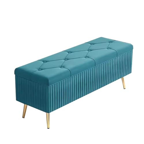 zxhrybh Baul Almacenaje, Taburete Almacenaje de Franela para el Extremo de la Cama, Reposapies Salon con Almacenamiento, para Sala de Estar, Banco pie de Cama de Zapatos(Blue,59in/150cm)