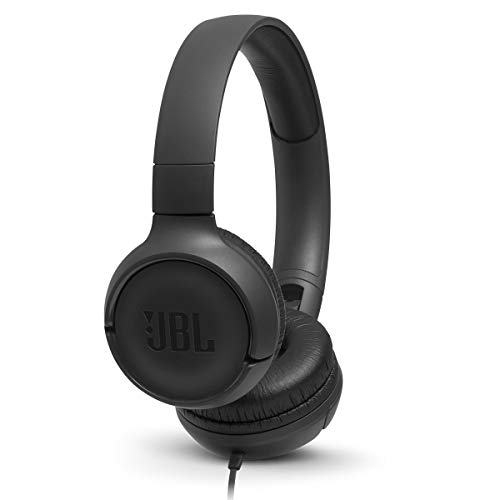 JBL Tune 500 – Wired on-ear headphones, JBL Pure Bass Sound, 1-button remote/mic, Tangle-free flat cable, Lightweight and foldable design, Ask Siri or Google Now (Black)