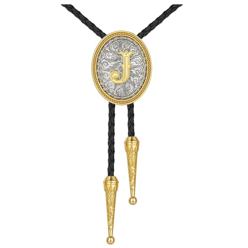 Image of HUABOLA CALYN Bolo tie for Men, Western Cowboy Golden Alphabet Initial Letter ABCDJMR to Y Costume Bolo ties Neckties