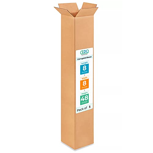 IDL Packaging Tall Corrugated Shipping Boxes 8"L x 8"W x 48"H (Pack of 5) - Excellent Choice of Strong Packing Boxes for USPS, UPS, FedEx Shipping - Easy-to-Recycle Cardboard Boxes for Packaging