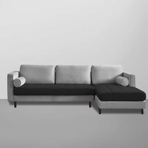Image of Lezra RHS 4 Seater L Shape Sofa Set for Living Room (Black Grey Fabric) Premium Fabric Sofa
