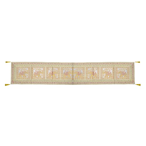 Image of E-EZRA Decorative Dining Table Runner Silk Runners Ends Tassels on Both Sides Banarasi Brocade Silk Tablecloth Decorative 6 Seater Runner Long Size 16x60 Inch (Grey)