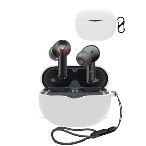 SOUNDPEATS Air4 Pro 用 ケース カバー 【NOUKAJU】 ワイヤレス イヤーホン シリコン 保護ケース (カラビナ付き+ストラップ付き ) 落下防止 キズ防止 耐衝撃 装着充電可能 防水 防塵 (ホワイト)