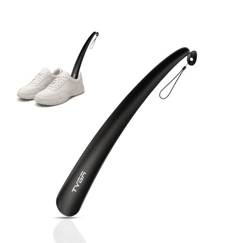 TYGA Shoe Horn Long Handled 17in 43cm Long Plastic Shoehorn for Men, Women, Senior Comfort Grip Shoe Horn Flexible Snap-Proof (1, Black)