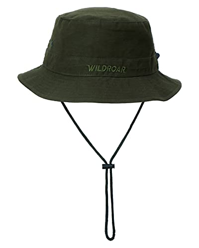 wildroar Unisex Cotton Bucket Hat- Deep Olive- -Size Adjustable