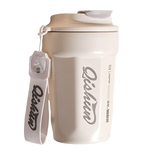 Image of Kraptick Vacuum Insulated Coffee Cup, 316 Food Grade Steel Portable Thermal Coffee Mug, Double Wall Insulated Cup With Large Capacity Designed for Hot and Cold Bevrages-(White)(450ml)