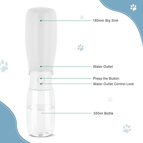 JOPHEK 300ml Tragbare Haustier Trinkflasche, 180°Faltbare Hund Katze Haustiere Auslaufsicher Wasserflasche, Hunde Katzen Flasche mit Aktivkohlefilter für Täglich Spazieren Gehen Reisen Campen