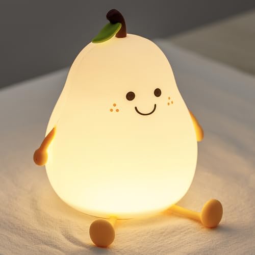 Pears Baby Night Light for Kids, Squishy Silicone Pear Night Lamp, 7 Colors 3 Dimmable LED Night Lights for Nursery Decor, Rechargeable Bedroom Nightlight Baby Touch Lamp, Gifts for Girls Boys Toddler
