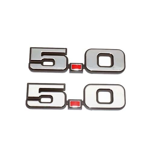 Image of 2Pc 1979-1993 5.0 Liter Engine Emblem Driver & Passenger Side Badge Nameplate Replacement for D9ZZ-16228-BC (Chrome Red)