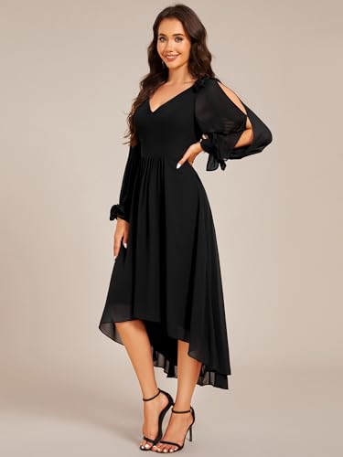 Ever-Pretty Women's Chiffon Formal Dress Long Sleeve Ruched High Low Midi Length A Line Bridesmaid Dresses 022694