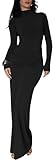 Sukiglam Vestito Donna Elegante Maniche Lunghe Maxi Abito Aderente con Scollo Alto Sexy Ve...