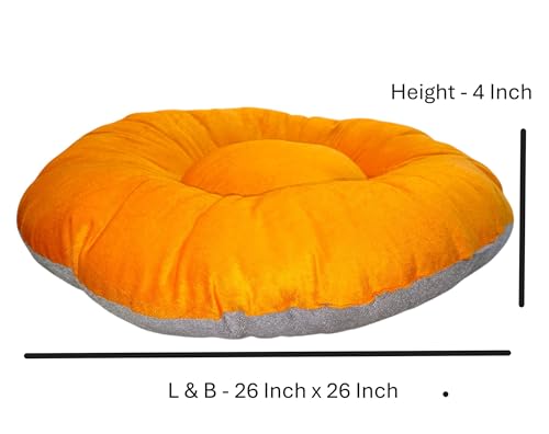 Image of The Pets Company Calming Dog & Cat Bed | Soft Fluffy Donut Reversible, Washable Pet Bed for Puppies | Cozy Plush Anti-Anxiety Cushion |, (L-26 Inch x B-26 Inch x H-4 Inch), Orange & Grey-Small
