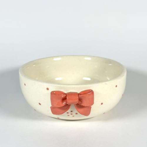 Image of SNS Handmade Ceramic Serving Bowl Set (Set of 2) | Microwave Safe Cute Ceramic Bowl Set | Aesthetic Snack, Salad, Cereal, Dessert & Soup Bowl | Premium Kitchen & Breakfast Bowl (Riva Red Bow Bowl)