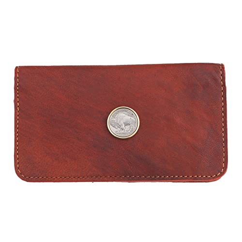 US 1913~1938 Indian Head Buffalo Nickel 5 Cents Coin Genuine Leather Wallet - Showing Buffalo in Front