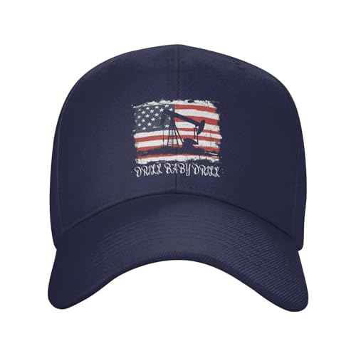 Drill Baby Drill American Flag Fashionable Casquette Hat Breathable Adjustable Strap for Comfort Style Navy Blue2
