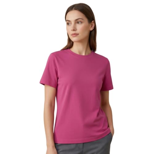 Image of NOBERO 100% Cotton T-Shirts for Women Stylish | Regular Fit | Solid T Shirts for Women 180 GSM Combed Cotton | Crew Neck Half Sleeve