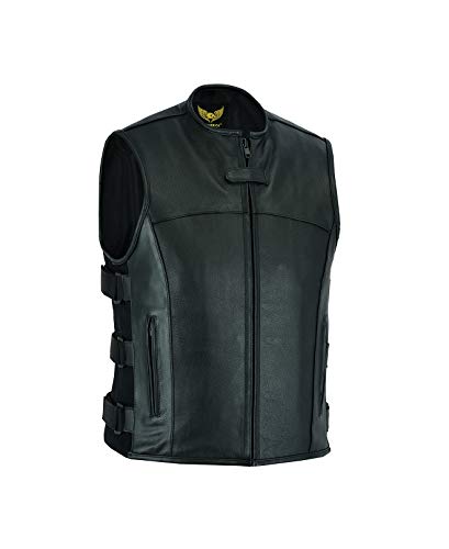 Leatherick Chaleco de Motociclista de Cuero táctico Warrior Style para Hombre, Muy Elegante para Andar en Bicicleta, con Bolsillos Profundos