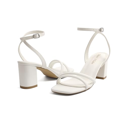 Image of Shoe'N Tale Strappy Heels for Women Square Toe Chunky Block Heels Ankle Buckle Heeled Sandals