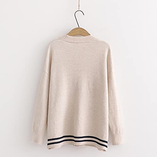 Coriresha Women's Cute Cat Embroidered Cardigan Sweater Panel Striped Knit Coat #TOP1