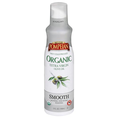 Image of Pompeian Smooth Organic Extra Virgin Olive Oil Spray - 5 fl oz | No Propellants - First Cold Pressed Olive Oil for Cooking - Delicate Flavor for Salads, Pasta, and Drizzling