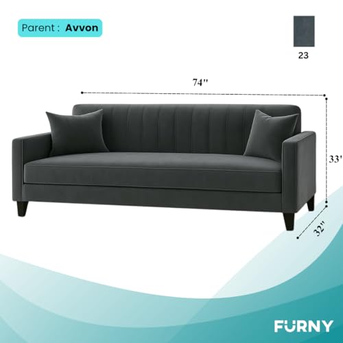 Image of FURNY Roveno 3 Seater Fabric Sofa Set for Living Room (Dark-Grey) Premium Velvet Finish | Durable & Comfortable Sofa | Ideal for Living Rooms