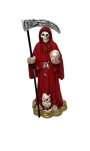 Figurilla Santa Muerte, Túnica Roja, 3.5 Pulgadas