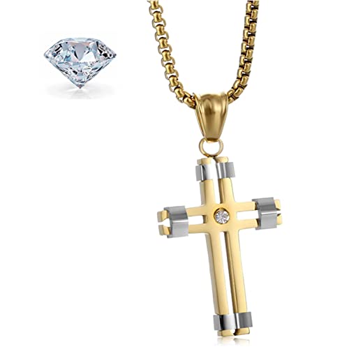 Asruye Cross Necklace for Men Women Christian Gifts Christian Gifts Gold Cross Necklace 316l Stainless Steel 25.5 Inches Boxed