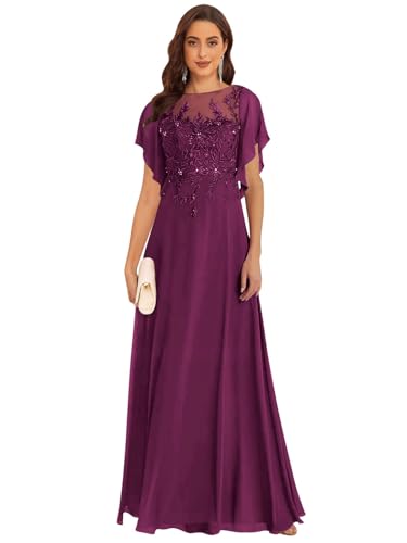 Lace Appliques Mother of The Bride Dresses for Women with Sleeves A-line Chiffon Formal Wedding Party Gowns