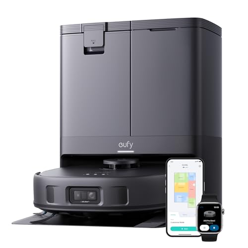 eufy X10 Pro Robô aspirador, Aspiração forte, Evita obstáculos com Laser e IA, Lava e seca sozinho, Esvazia e repõe água automaticamente, Escovas antiembaraço, Perfeito para casas com pets, 220V.