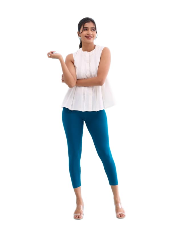 Image of GO COLORS Soft Cotton Stretch Cropped Leggings for Women | Breathable, Mid Rise