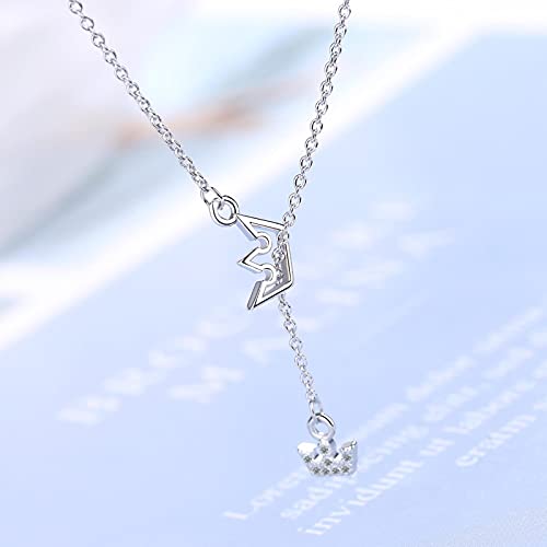 Collier pendentif couronne princesse argent 925 longue chaîne breloques - 5