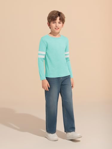 Image of Haloumoning Boys Long Sleeve Shirts Kids Crewneck T Shirts Casual Striped Tops Tees 5-14 Years