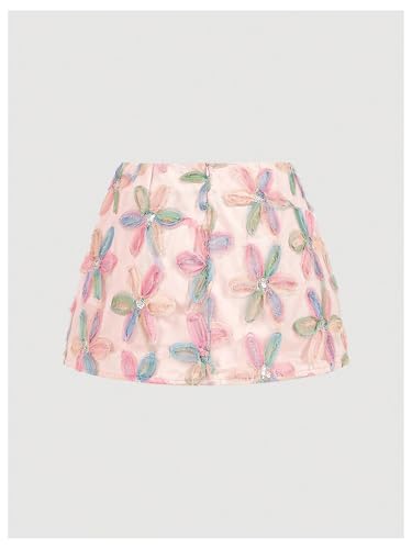 WDIRARA Women's Floral Appliques Mesh Skirt Low Rise Mini Skirts2