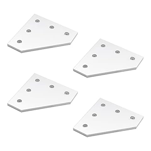 Yinpecly Aluminum Alloy L Shape Outside Joining Plate 2.36" x 2.36" x 0.16"(LxWxT) with 5-Hole Joint Bracket Hardware for 3D Printer Parts 2020 Aluminum Profile Corner Bracket Plate Silver Tone 4pcs Cover
