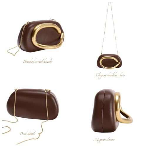 Image of Women PU Leather Metal Handle Handbag Trendy Commuting Compact Stone Purse Hand-held Causal Shoulder Clutch Bag