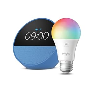 Echo Spot | Azul + Sengled Bombilla LED inteligente (E27), compatible con Alexa – Kit de inicio de Hogar digital