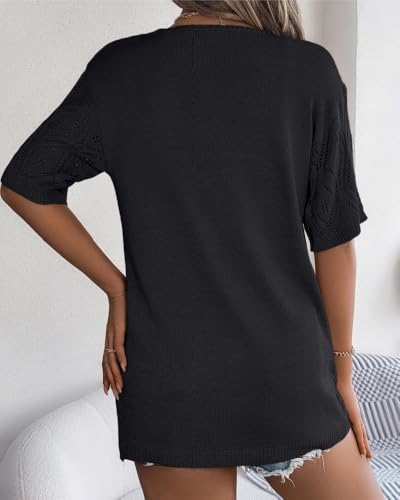 Image of Sulozom Crochet Summer Cardigans for Women Lightweight Short Sleeve Open Front Kimono Boho Beach Vacation Clothes