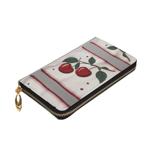 Stylish Cherry print handkerchief Printing Leather Wallet - Long Clutch for Women, RDurable Material, 12 Card Slots, Zipper Compartments3