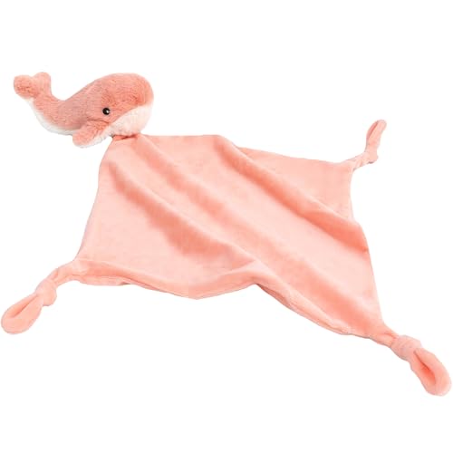 Image of MON AMI Coral Whale Plush Lovey for Babies | 13.5-Inch Knotted Security Blanket | Soft Plush Snuggle Toy for Babies | Perfect Newborn Essential for Birthdays & Baby Showers