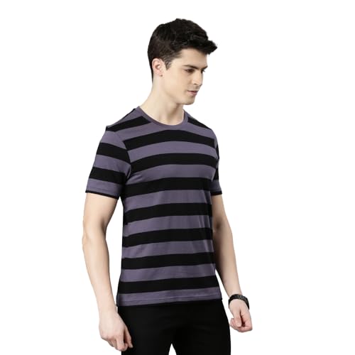 Image of FASO Men's Yarn Dyed Striped T-Shirt | Super Soft Combed Cotton | Sporty Big Stripes | Half Sleeves | Customized Comfort Fit for Smart Casual Wear