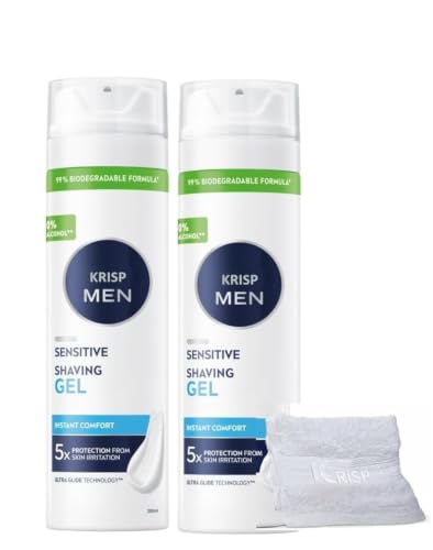 Image of 2 X 200ml Shaving Gel for Men - Soothing Formula, Ideal for Sensitive Skin Type - Clear Gel, Gentle Men's Shave gel With Soft Aftershave KRISP Towel (Packaging may vary)