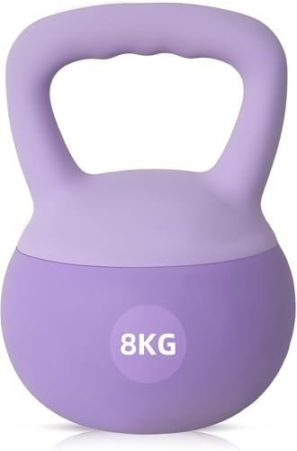 MOTIM One-Piece Kettlebell with Wide Handles Fitness Home Gym Soft Kettlebells for Women Men (Purple 8KG)