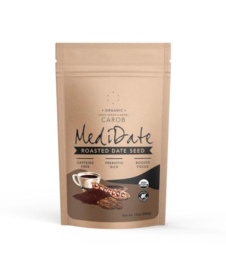 MEDIDATE Coffee Alternative - Roasted Date Seeds + Carob - Naturally Occurring Prebiotics | Polyphenols | Caffeine & Acid Free (12 oz. / 25 Servings)