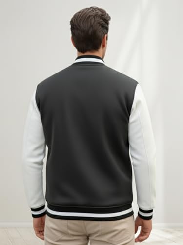 Image of CHKOKKO Men's Regular Varsity Jacket with Snap Button Closure and Patch Design Trendy Comfortable Outerwear for College Travel and Casual Wear