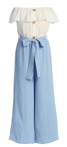 Image of iGirlDress Girls Wide Leg Off Shoulder Elegant High Waist Rompers Palazzo Pants Trousers Jumpsuits USA 4-14