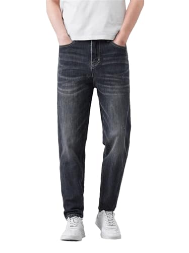Men with Pockets Jeans Loose Tapered Pants Casual Vintage Denim Trousers