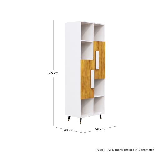 Image of Bniture Bookshelf for Home | Engineered Wood Book Shelf with 2 Door & 6 Shelf | Open Book Shelf Stand for Library | Multipurpose Display Organizer for Living Room & Study | Frosty White & Giant Wood