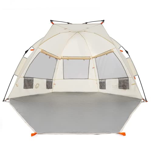 Easthills Outdoors Instant Shader Enhanced Deluxe XL Easy Up 4 Person Beach Tent Sun Shelter UPF 50+ Double Silver Coating with Extended Zippered Porch (L – Beige)