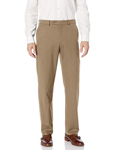 Hart Schaffner Marx Men's Chicago Fit Flat Front Dress Pant, Tan, 46 Regular